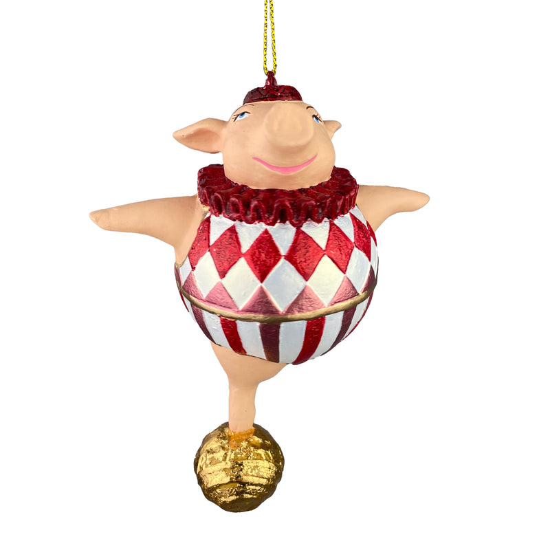 Christbaumschmuck Figur Schwein Sportler fitnessstudio Ball handbemalt Weihnachten Baumschmuck Deko Hänger Christbaumschmuck 10 cm (weiß-rot)