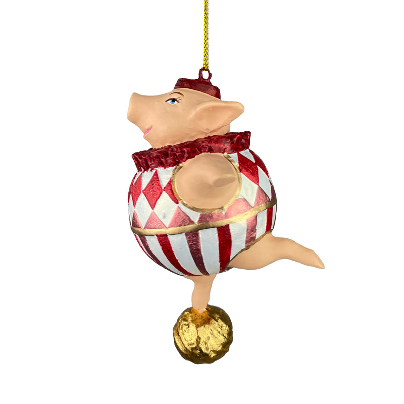 Christbaumschmuck Figur Schwein Sportler fitnessstudio Ball handbemalt Weihnachten Baumschmuck Deko Hänger Christbaumschmuck 10 cm (weiß-rot)