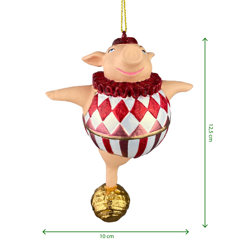 Christbaumschmuck Figur Schwein Sportler fitnessstudio Ball handbemalt Weihnachten Baumschmuck Deko Hänger Christbaumschmuck 10 cm (weiß-rot)