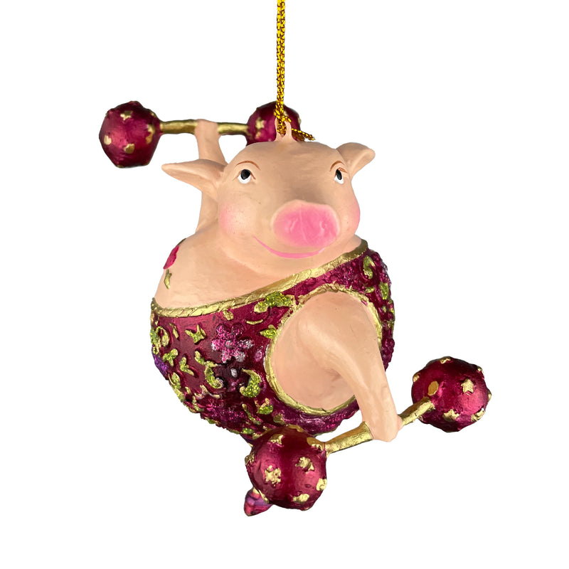 Christbaumschmuck Figur Schwein Sportler fitnessstudio Hanteln handbemalt Weihnachten Baumschmuck Deko Hänger Christbaumschmuck 10 cm (weinrot)