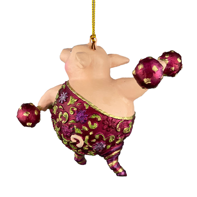 Christbaumschmuck Figur Schwein Sportler fitnessstudio Hanteln handbemalt Weihnachten Baumschmuck Deko Hänger Christbaumschmuck 10 cm (weinrot)