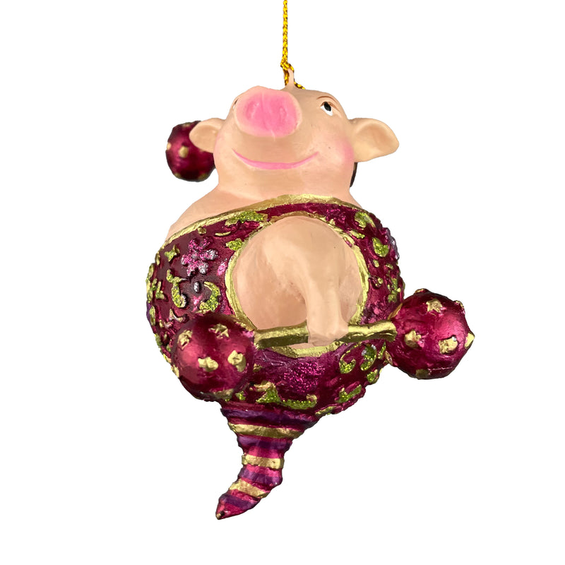 Christbaumschmuck Figur Schwein Sportler fitnessstudio Hanteln handbemalt Weihnachten Baumschmuck Deko Hänger Christbaumschmuck 10 cm (weinrot)