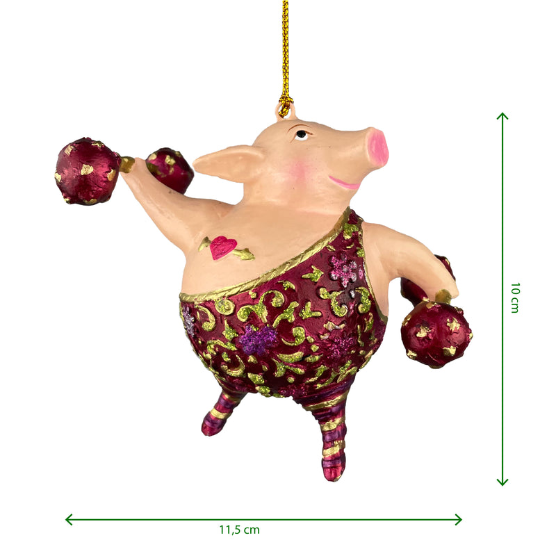 Christbaumschmuck Figur Schwein Sportler fitnessstudio Hanteln handbemalt Weihnachten Baumschmuck Deko Hänger Christbaumschmuck 10 cm (weinrot)