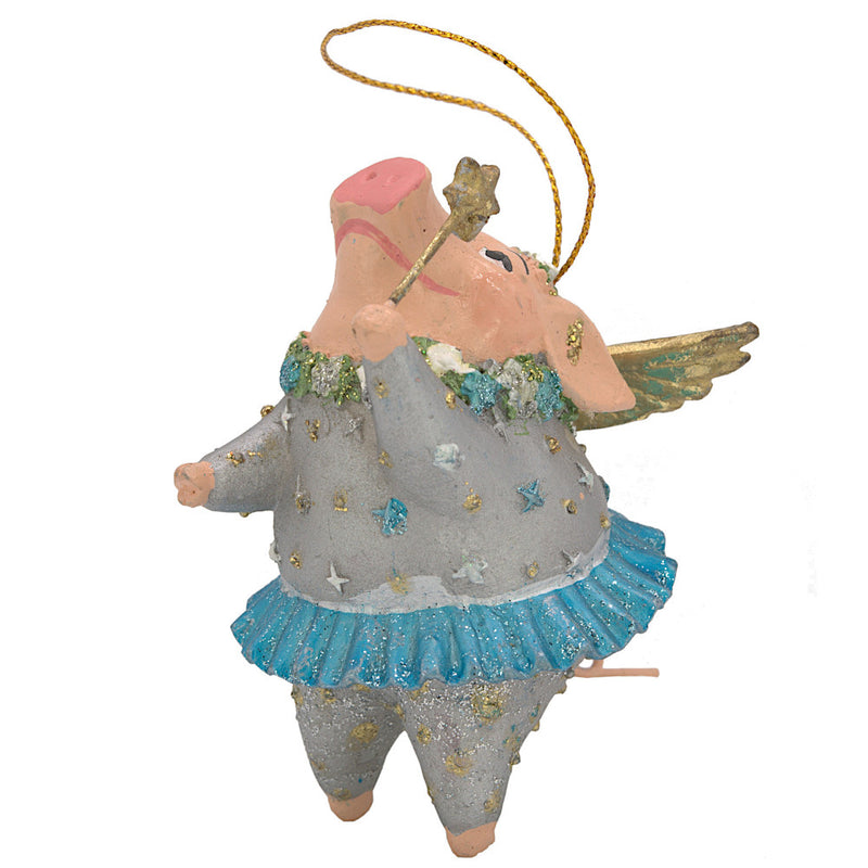 Christbaumschmuck Figur "Schwein mit Flügeln und Stern" Hänger Weihnachten hellblau silber 10cm