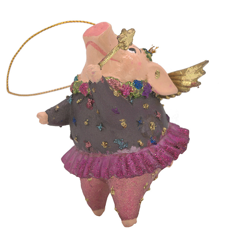 Christbaumschmuck Figur "Schwein mit Flügeln" Hänger Weihnachten pink-gold 10cm