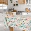 Wachstuchtischdecke PVC "Spring flowers" mintgrün rosa gelb Blüten Leinenprägung1,4m Breite Länge wählbar