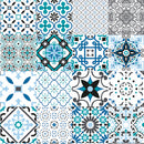 Wachstuchtischdecke "Squares Blue" Fliesenmuster blau grau türkis 1,4m Breite Länge wählbar