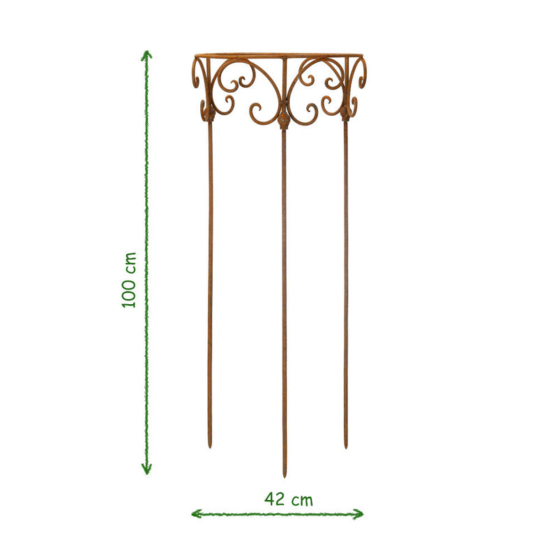 Staudenhalter Staudenbinder rund Rankhilfe Modell A 40cm Eisen mit Edelrost 100cm hoch