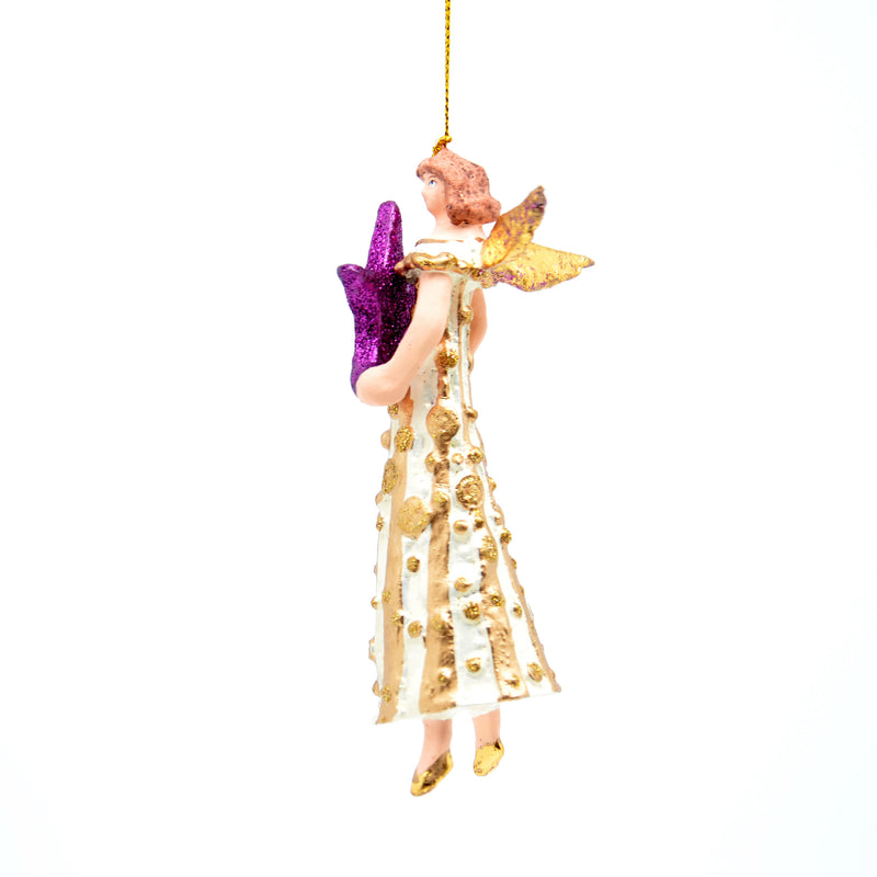 Christbaumschmuck Figur Engel creme-gold mit lila-Stern Hänger Baumschmuck Weihnachten 16cm