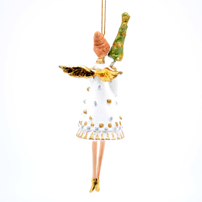 Christbaumschmuck Figur Engel weiß-gold mit Bäumchen Hänger Weihnachten Baumschmuck 13cm