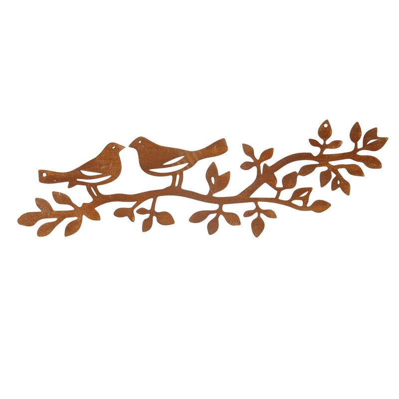 Gartendeko Wanddekoration Ast Zweig mit 2 Vögeln Metall Rost Garten Edelrost Landhaus Deko 50cm x 15cm
