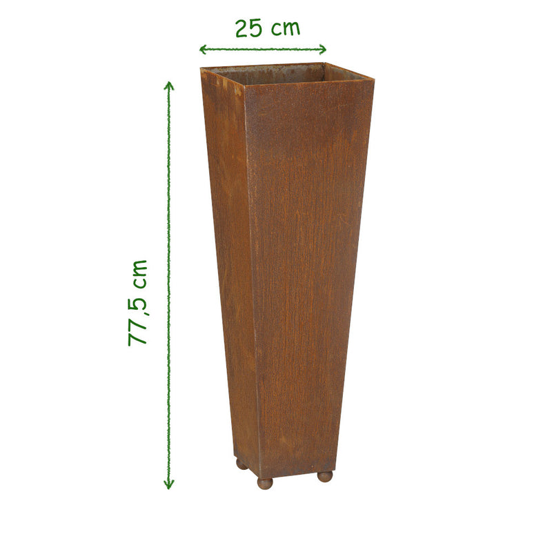 Pflanzgefäß Säule groß Kübel quadratisch konisch Metall Rost 77,5cm Gesamthöhe