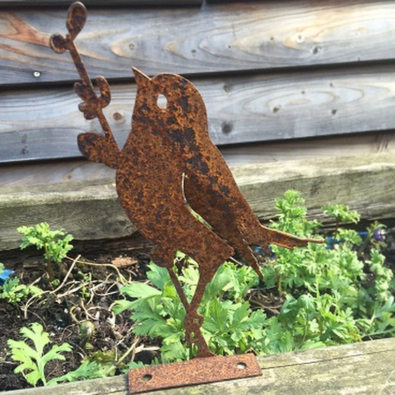 Gartendeko Vogel mit Zweig Baumtier Metall Rost Deko