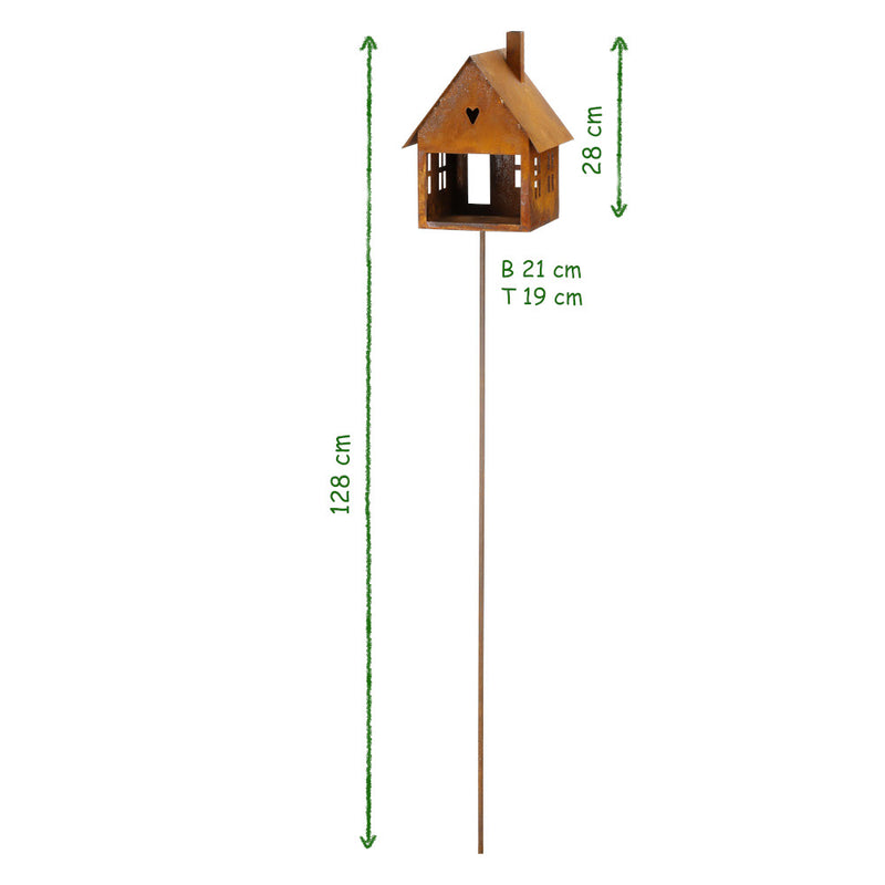 Vogelhaus Futterstation Vogelfutter zum Aufstellen Stecker Metall Rost Deko 17x25cm