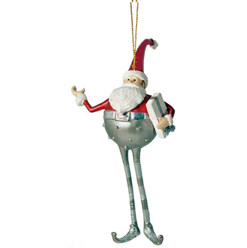 Weihnachtsmann Gabenträger Weihnachten Baumschmuck Figur Deko Hänger Christbaumschmuck 16 cm Silber-rot mit Geschenk