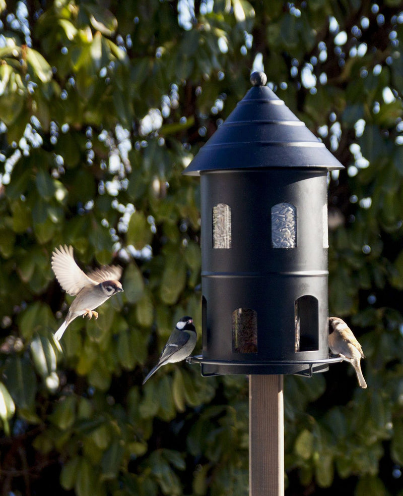 FUTTERSTATION GIGANT XXL SCHWARZ Vogelhaus Futterhaus Futtersilo Futterturm Futtersäule Futterstelle Futterplatz Wildvögel Garten Vogel