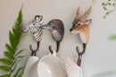 KLEIDERHAKEN ZEBRA Garderobe Wandhaken massiv Landhaus Vintage handgeschnitzt und handbemalt Holz und Metall-Haken 11cm hoch