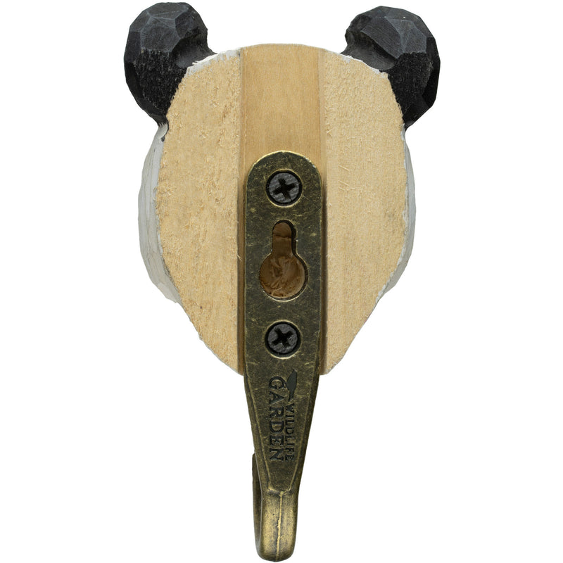 KLEIDERHAKEN PANDA Garderobe Wandhaken massiv Landhaus Vintage handgeschnitzt und handbemalt Holz und Metall-Haken 11cm hoch