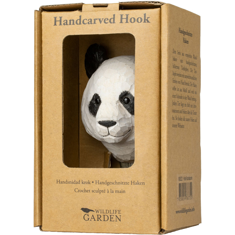 KLEIDERHAKEN PANDA Garderobe Wandhaken massiv Landhaus Vintage handgeschnitzt und handbemalt Holz und Metall-Haken 11cm hoch