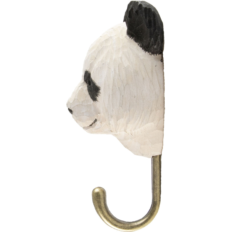 KLEIDERHAKEN PANDA Garderobe Wandhaken massiv Landhaus Vintage handgeschnitzt und handbemalt Holz und Metall-Haken 11cm hoch