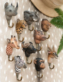 KLEIDERHAKEN ZEBRA Garderobe Wandhaken massiv Landhaus Vintage handgeschnitzt und handbemalt Holz und Metall-Haken 11cm hoch