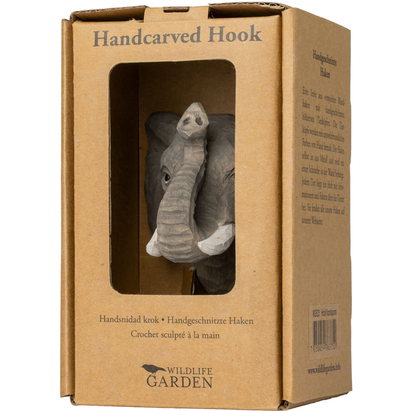 KLEIDERHAKEN ELEFANT Garderobe Wandhaken massiv Landhaus Vintage handgeschnitzt und handbemalt Holz und Metall-Haken 11cm hoch