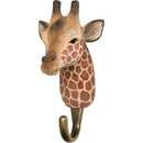 KLEIDERHAKEN GIRAFFE Garderobe Wandhaken massiv Landhaus Vintage handgeschnitzt und handbemalt Holz und Metall-Haken 11cm hoch