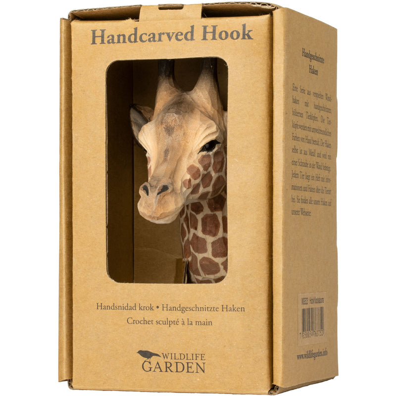 KLEIDERHAKEN GIRAFFE Garderobe Wandhaken massiv Landhaus Vintage handgeschnitzt und handbemalt Holz und Metall-Haken 11cm hoch