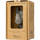KLEIDERHAKEN NASHORN Garderobe Wandhaken massiv Landhaus Vintage handgeschnitzt und handbemalt Holz und Metall-Haken 12cm hoch