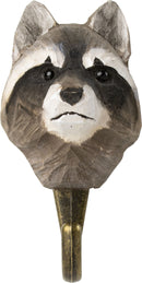 KLEIDERHAKEN WASCHBÄR Garderobe Wandhaken massiv Landhaus Vintage handgeschnitzt und handbemalt Holz und Metall-Haken 11cm hoch