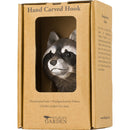 KLEIDERHAKEN WASCHBÄR Garderobe Wandhaken massiv Landhaus Vintage handgeschnitzt und handbemalt Holz und Metall-Haken 11cm hoch