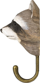 KLEIDERHAKEN WASCHBÄR Garderobe Wandhaken massiv Landhaus Vintage handgeschnitzt und handbemalt Holz und Metall-Haken 11cm hoch