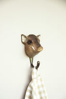 KLEIDERHAKEN WILDSCHWEIN Garderobe Wandhaken massiv Landhaus Vintage handgeschnitzt und handbemalt Holz und Metall-Haken 11cm hoch