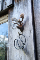 KLEIDERHAKEN HIRSCH Garderobe Wandhaken massiv Landhaus Vintage handgeschnitzt und handbemalt Holz und Metall-Haken 11cm hoch