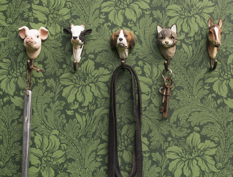 KLEIDERHAKEN HUND Garderobe Wandhaken massiv Landhaus Vintage handgeschnitzt und handbemalt Holz und Metall-Haken mindestens 11cm hoch