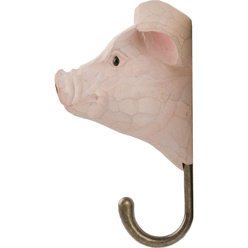 KLEIDERHAKEN SCHWEIN Garderobe Wandhaken massiv Landhaus Vintage handgeschnitzt und handbemalt Holz und Metall-Haken mindestens 11cm hoch