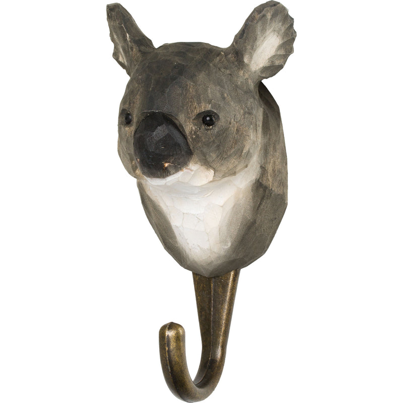 KLEIDERHAKEN KOALA Garderobe Wandhaken massiv Landhaus Vintage handgeschnitzt und handbemalt Holz und Metall-Haken 11cm hoch