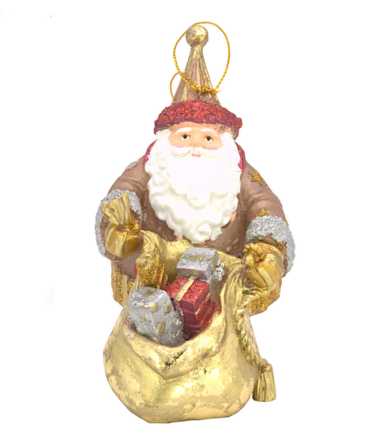 Christbaumschmuck  Weihnachtsmann dick mit Geschenkesack  taupe-rosa gold rot 15cm