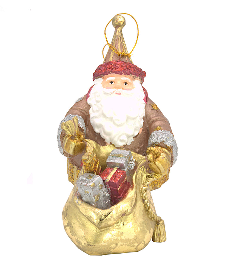 Christbaumschmuck Figur Weihnachtsmann dick mit Geschenken taupe 15cm