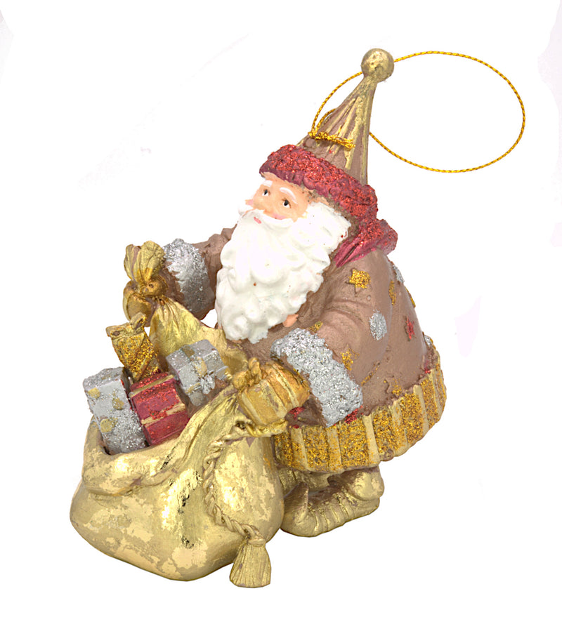 Christbaumschmuck Figur Weihnachtsmann dick mit Geschenken taupe 15cm