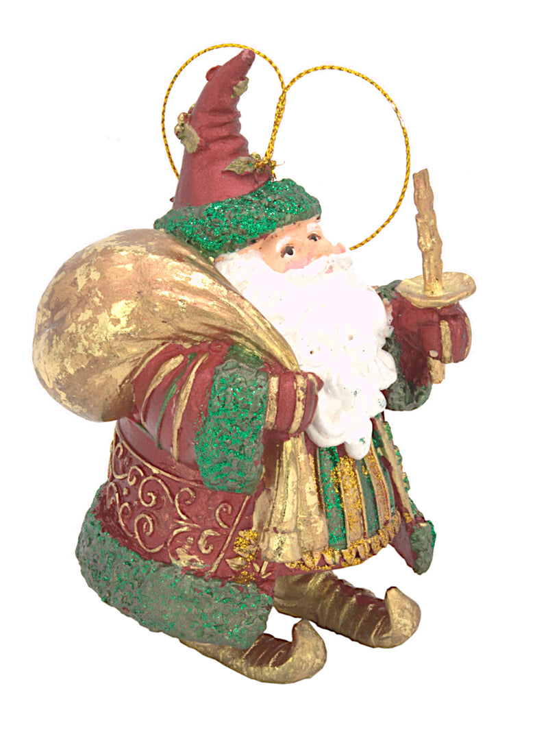 Christbaumschmuck Figur Weihnachtsmann dick mit Geschenken rot-grün 15cm