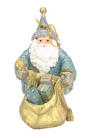 Christbaumschmuck Weihnachtsmann dick mit Geschenkesack hellblau gold 15cm