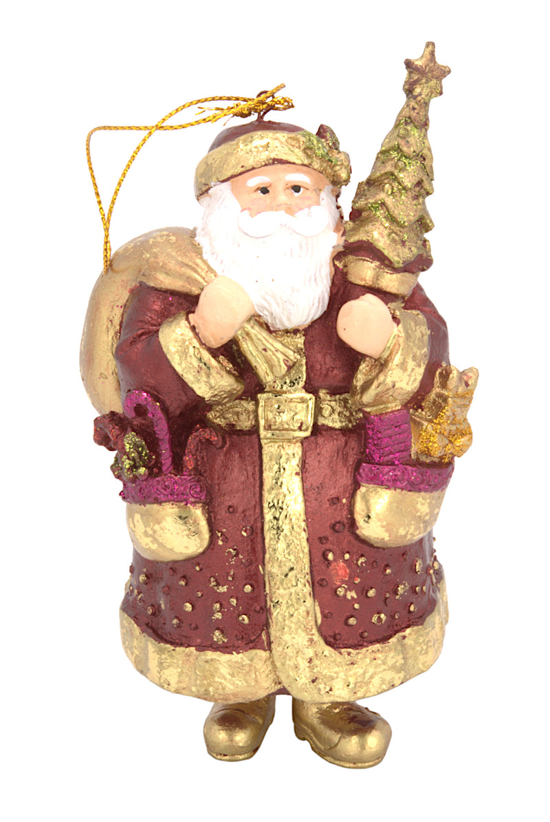 Christbaumschmuck Figur Weihnachtsmann dick mit Geschenken dunkelrot 15cm