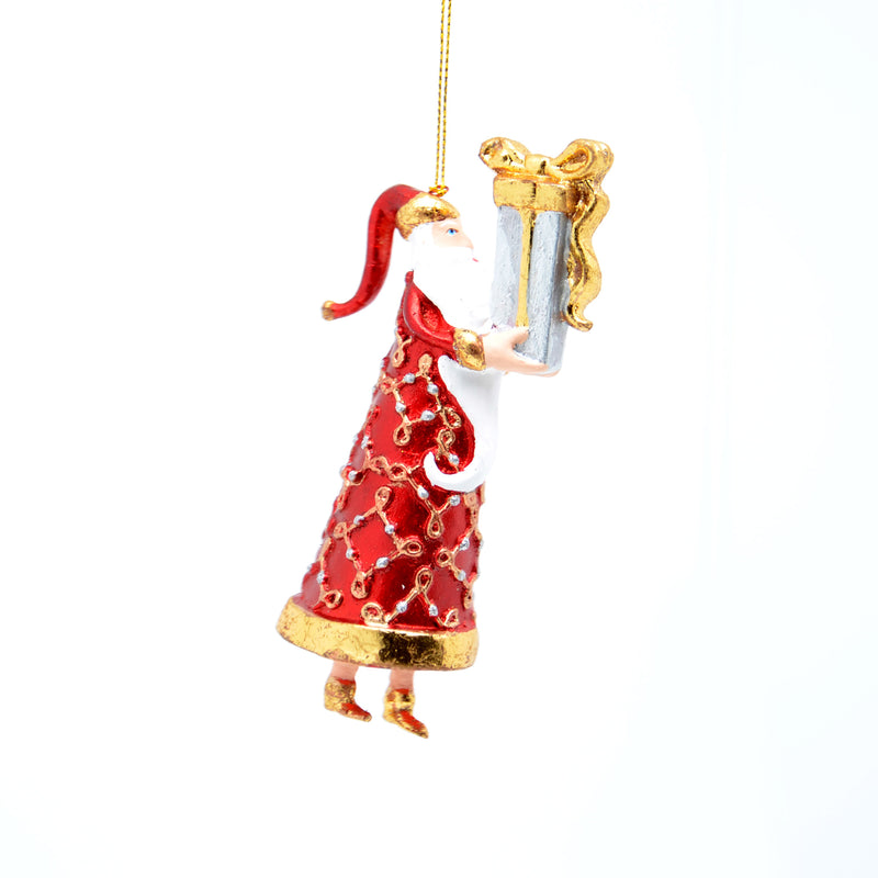 Weihnachtsmann Gabenträger Weihnachten Baumschmuck Figur Deko Hänger Christbaumschmuck 14 cm Rot Weiß Gold mit Geschenken