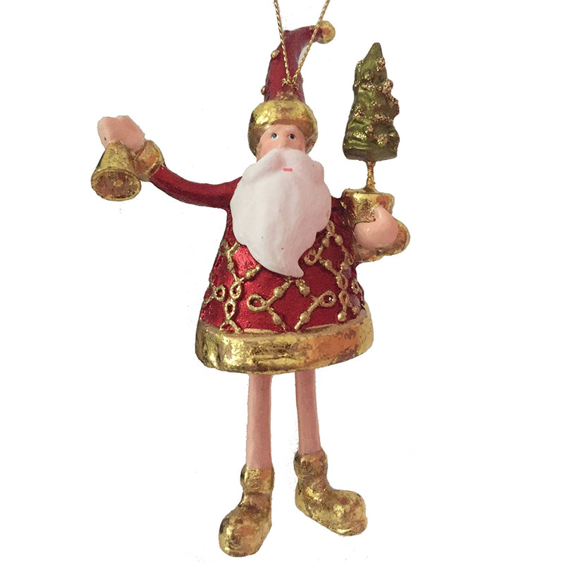Weihnachtsmann Gabenträger Weihnachten Baumschmuck Figur Deko Hänger Christbaumschmuck 13 cm rot-Gold mit Bäumchen