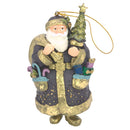 Christbaumschmuck Figur Weihnachtsmann dick mit Geschenken dunkelblau lila gold 15cm