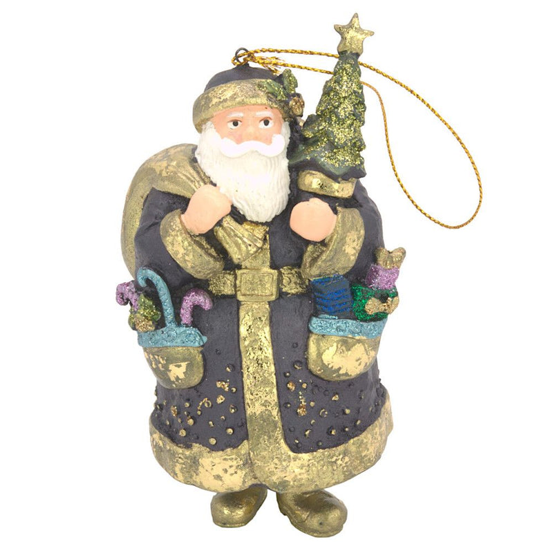 Christbaumschmuck Figur Weihnachtsmann dick mit Geschenken dunkelblau 15cm