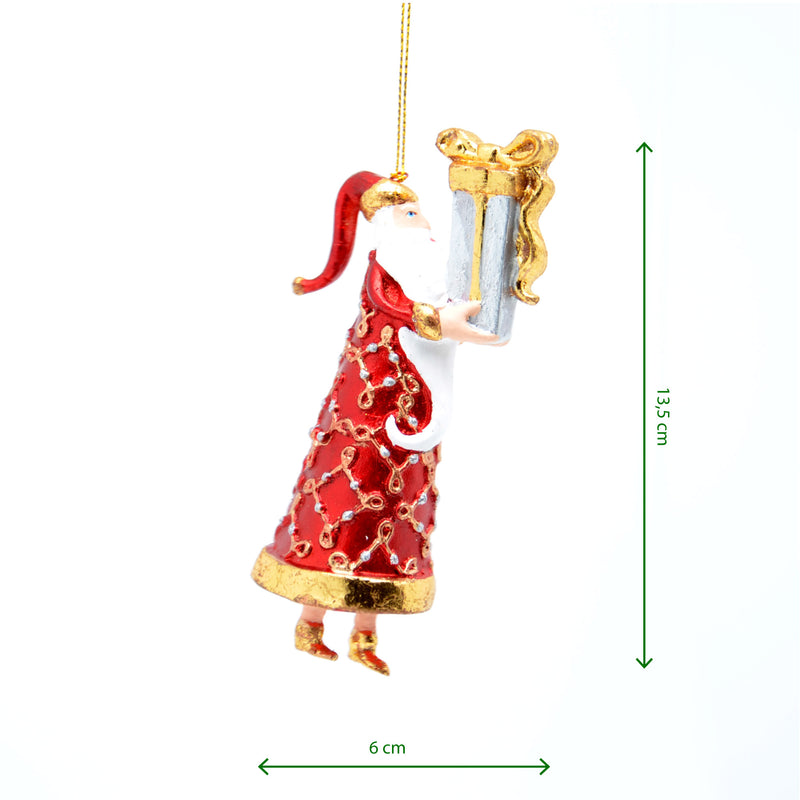 Weihnachtsmann Gabenträger Weihnachten Baumschmuck Figur Deko Hänger Christbaumschmuck 14 cm Rot Weiß Gold mit Geschenken