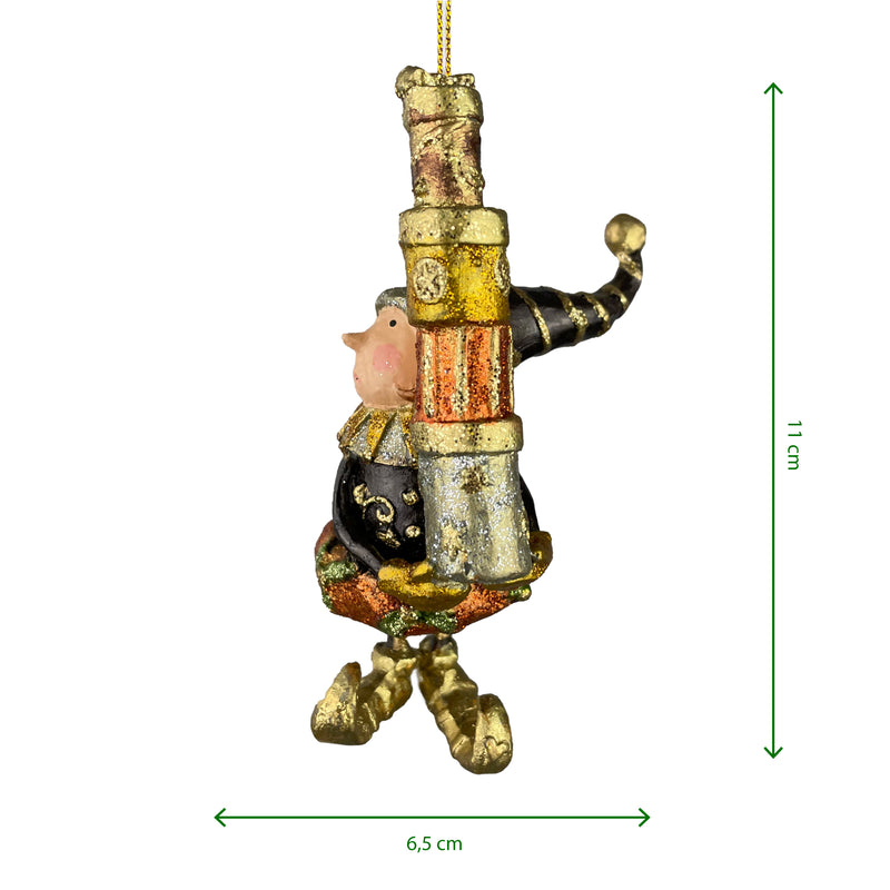 Kleiner Weihnachtsmann Elf Gabenträger Weihnachten Deko Hänger Christbaumschmuck 11 cm schwarz-kupfer-gold mit Geschenken