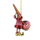 Kleiner Weihnachtsmann Elf Gabenträger Weihnachten Deko Hänger Christbaumschmuck 11 cm pink-Gold mit Pauke